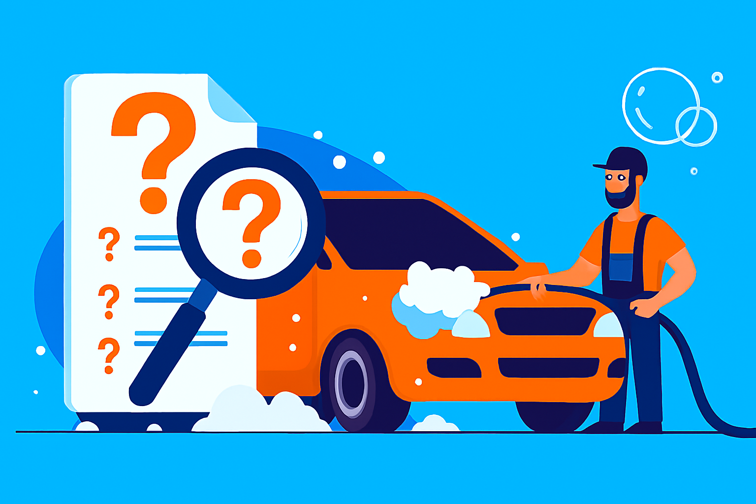 Technician detailing an orange sedan in Ottawa underground parking for mobile car wash FAQ